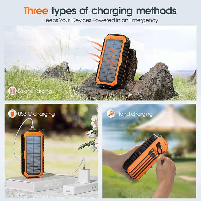 Power Bank Solar 20000 mAh con Manivela y Linterna LED