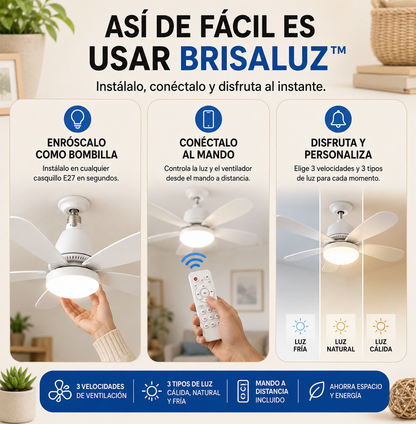BrisaLuz™ – Ventilador LED silencioso con control remoto