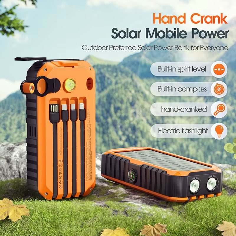 Power Bank Solar 20000 mAh con Manivela y Linterna LED