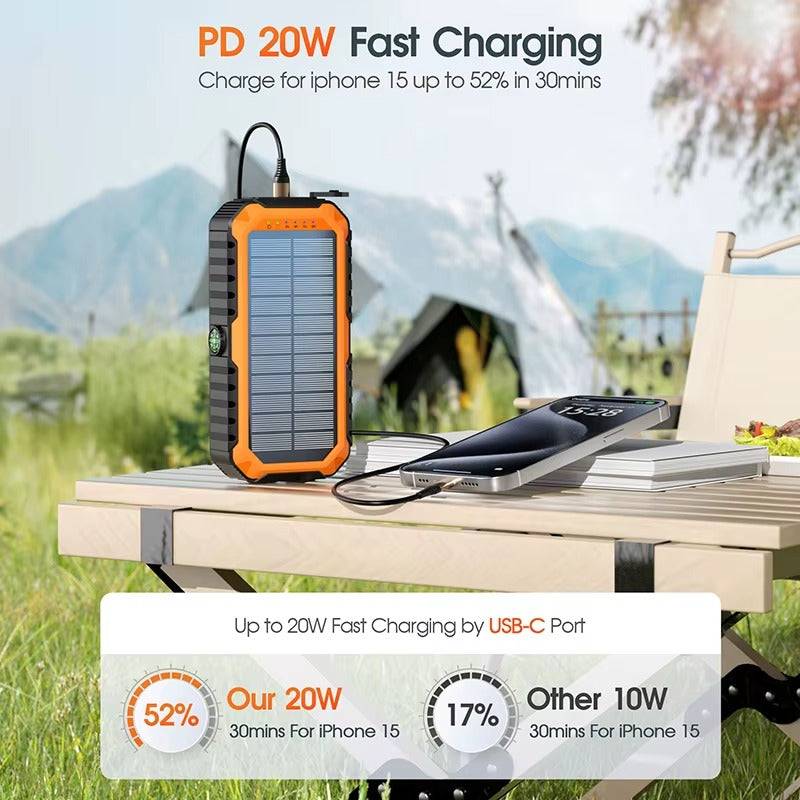 Power Bank Solar 20000 mAh con Manivela y Linterna LED